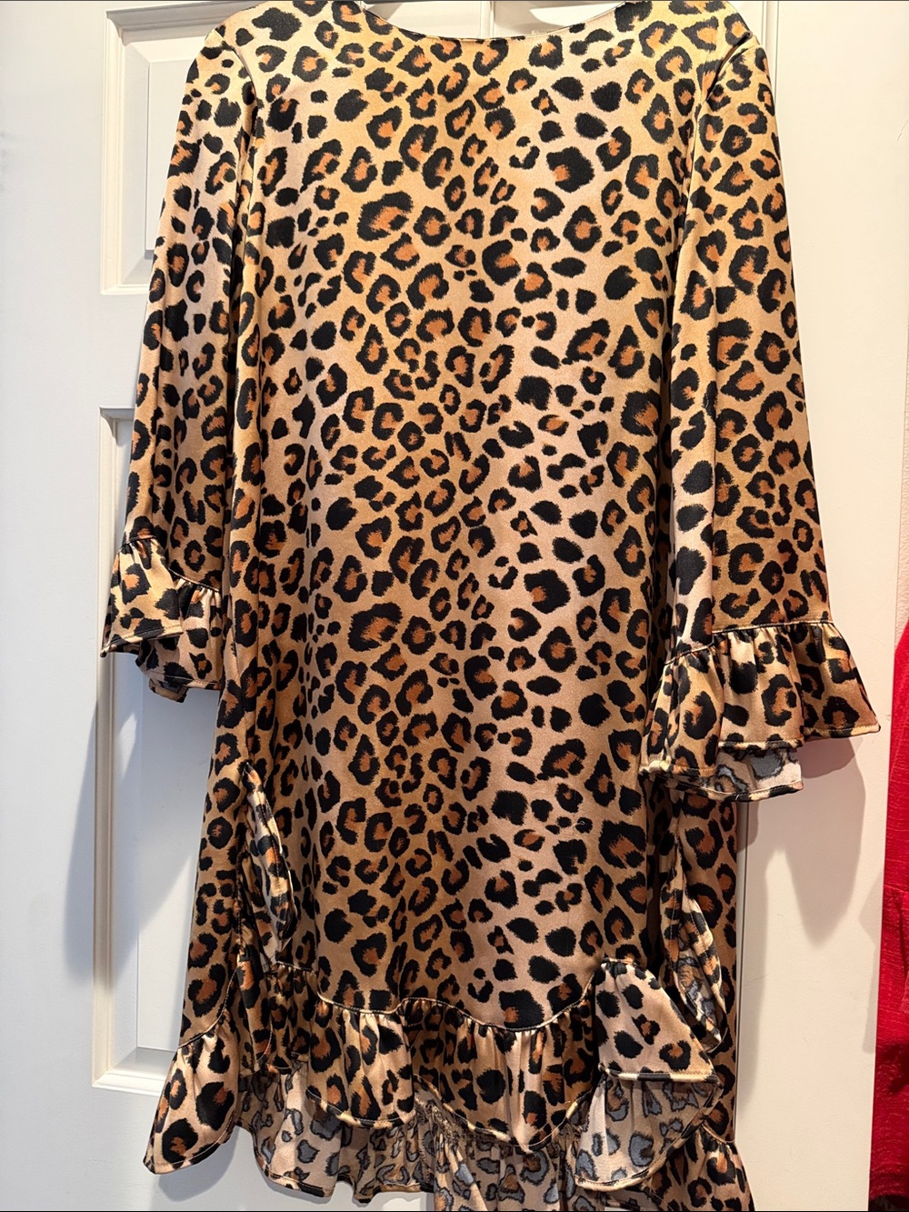 Uncle Frank Leopard Print Long Sleeve Ruffle Dress - Tan & Black